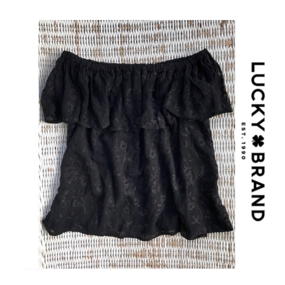 NWOT {Lucky Brand} Off-Shoulder Flowy Black Top • Size M
